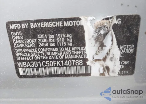 2015 BMW 320I из США, поврежденный, VIN WBA3B1C50FK140788